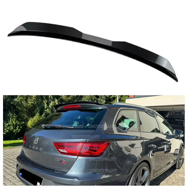 For Seat Leon Cupra Mk3 2013 - 2021 Carbon Color Black Rear Top Spoiler Roof Wing Extension