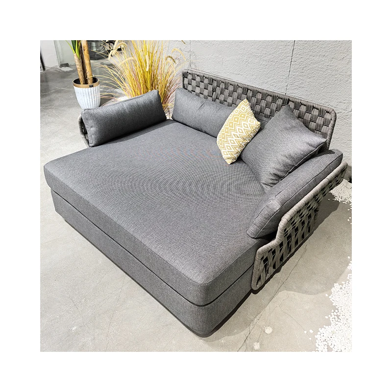 Custom Outdoor Garden Furniture Sofa Bed Sun Lounger Beach Sofa Rattan Double Sofa Bed