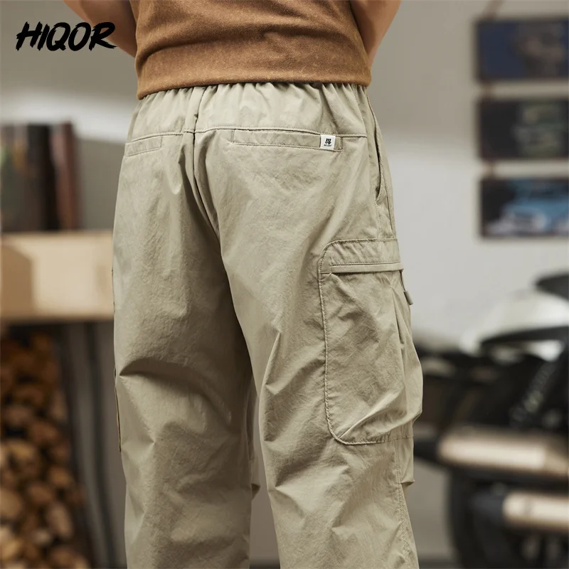 Hiqor-Calça casual masculina com bolsos múltiplos, calça larga Y2K, calça fina, caminhada ao ar livre, streetwear treino, marca, verão