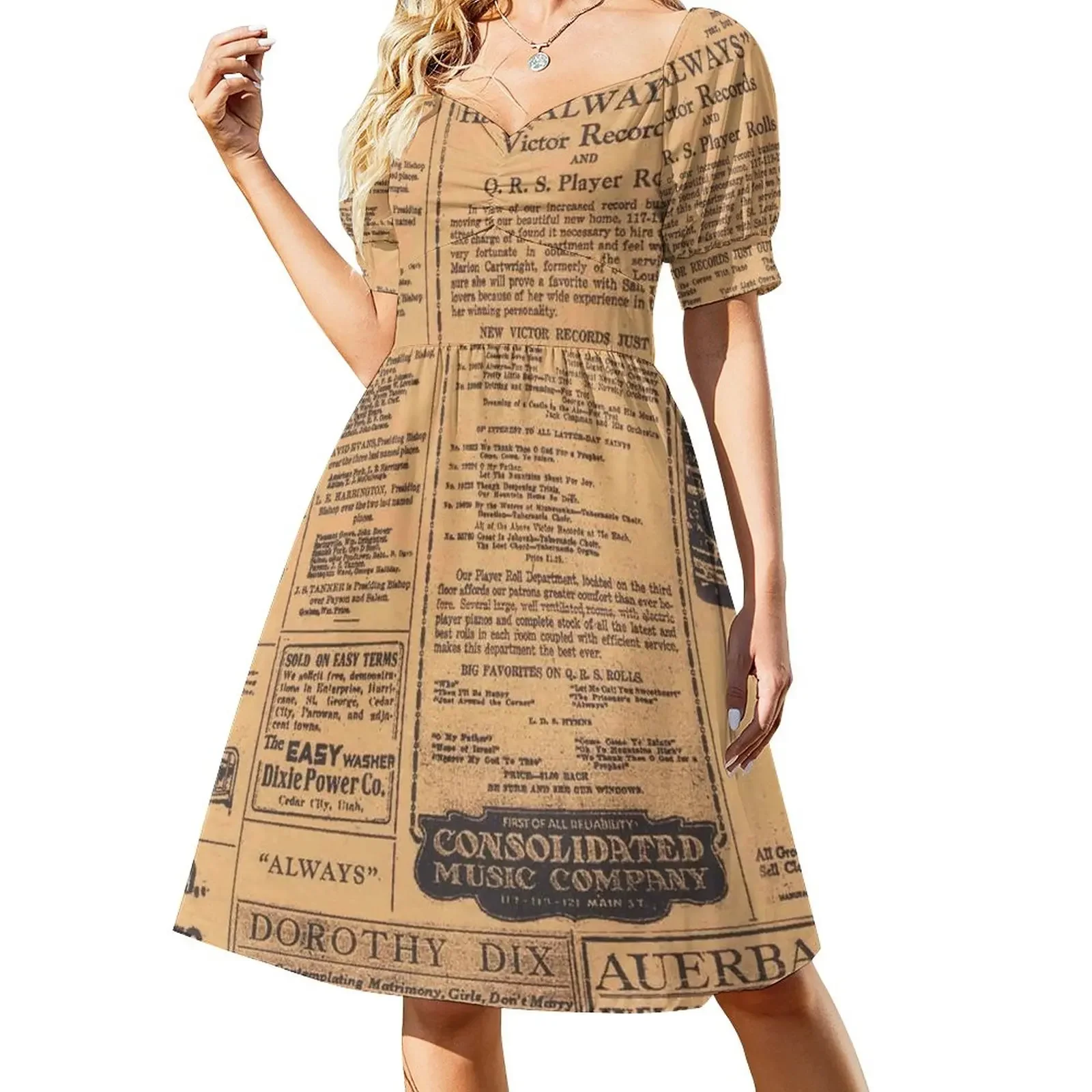 

Old Newspaper Page Look Short-Sleeved Dress Party dresses for women summer clothes