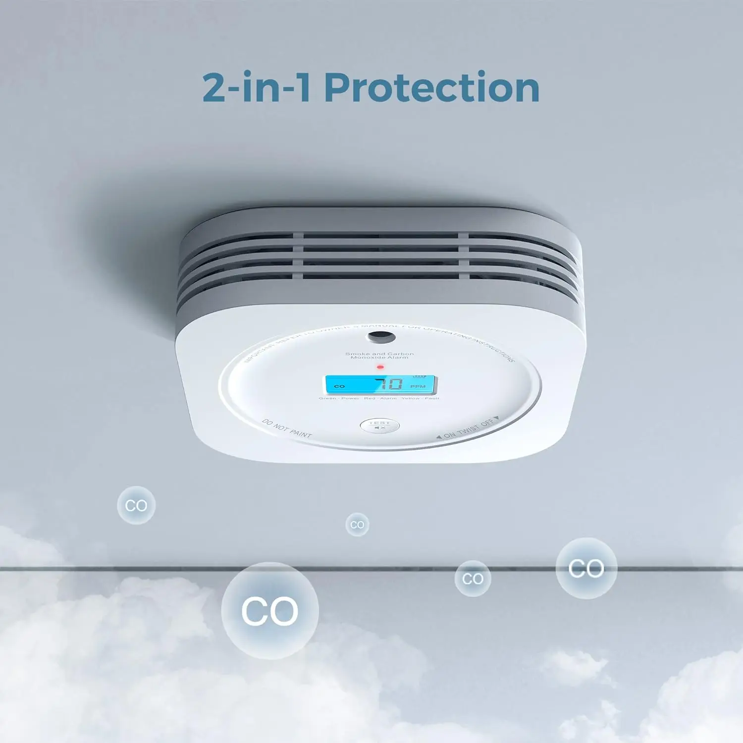 Combo Detector de monóxido de carbono y humo, interconectado, alimentado por batería, inalámbrico, CO