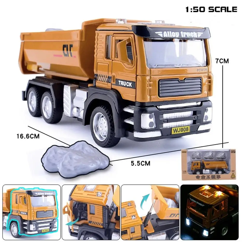 1:50/1:40 Kids Alloy Engineering Car Model With Sound Light Excavator Bulldozer Forklift Toys For Boys Gifts