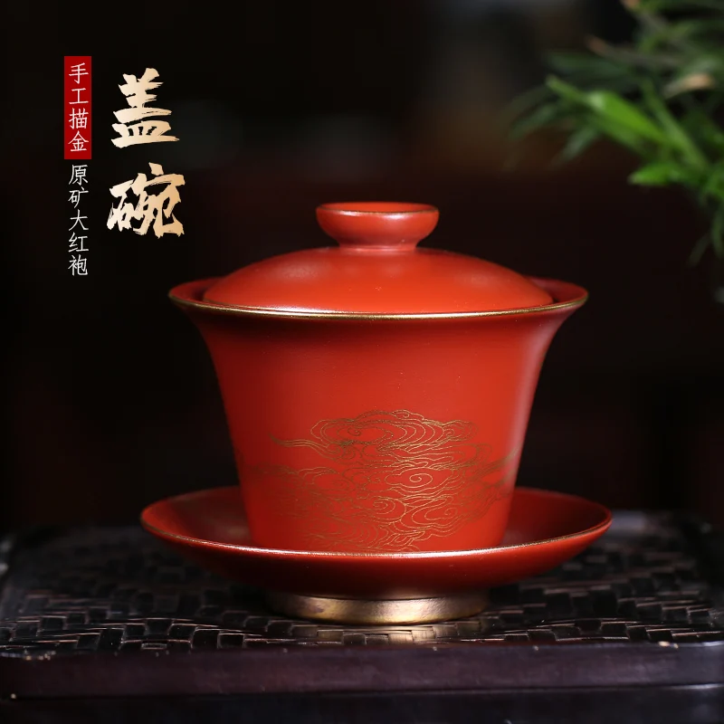 Large Purple Sand Sancai Lid Bowl Tea Cup Single With Household Set Hand Grab