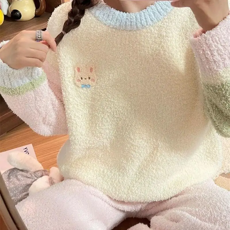 

Coral Fleece Sleepwear for Women Autumn Winter Comfortable Korean Version Ins Women's Pajama Set Warm Nightwear Pajamas Homewear