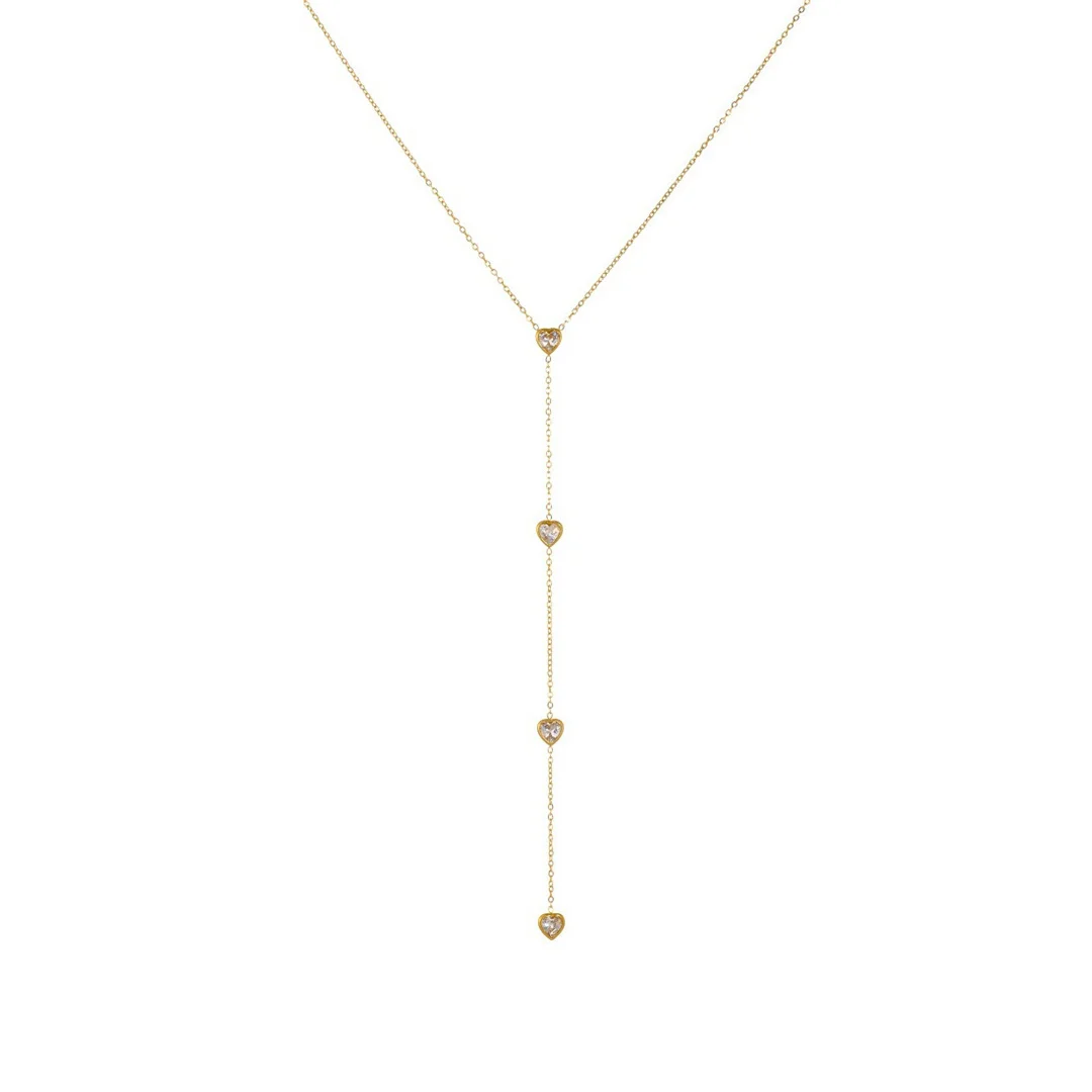 

Trendy Fashion Iced Out Zirconia Love Heart Pendant Female Gold Color Stainless Steel Long Chain Link Necklace for Women Jewelry
