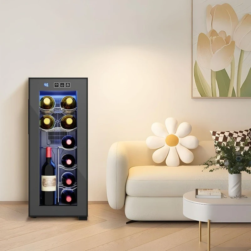 Weinkühler für 12 Flaschen, Weinkühlschrank klein, 46-66 ° F, freistehender Weinkühler-Kühlschrank mit digitaler Temperaturregelung