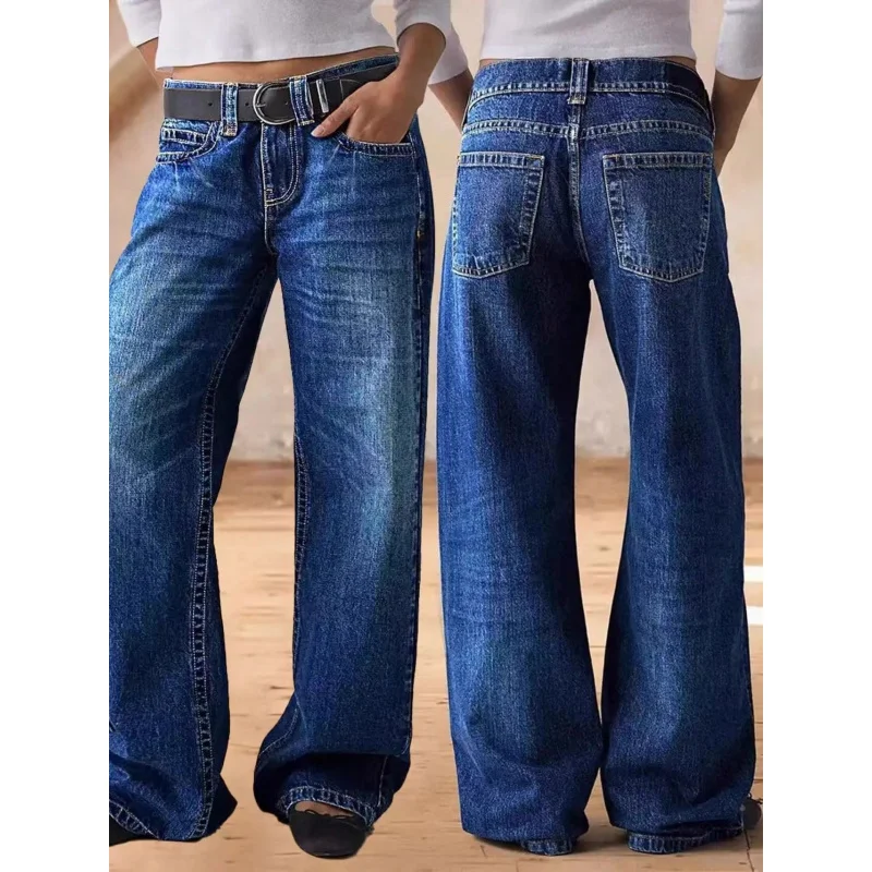 Women's Loose Washed Denim Jeans Casual Comfortable Summer Style High Waist Straight Leg Blue Jeans