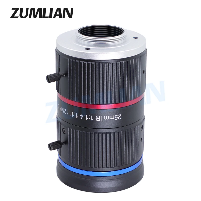 ZUMLIAN IR Lens 1.1 Inch Large Sensor Size 25mm Fixed Focus 12MP Manual Iris F1.4 C Mount Lens for ITS Surveillance Camera