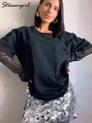 Bright Mesh Oversize T Shirt Women Long Sleeve Summer Bright Silk Sunscreen Top Loose Mesh Sleeves Tshirts For Women Black 2025