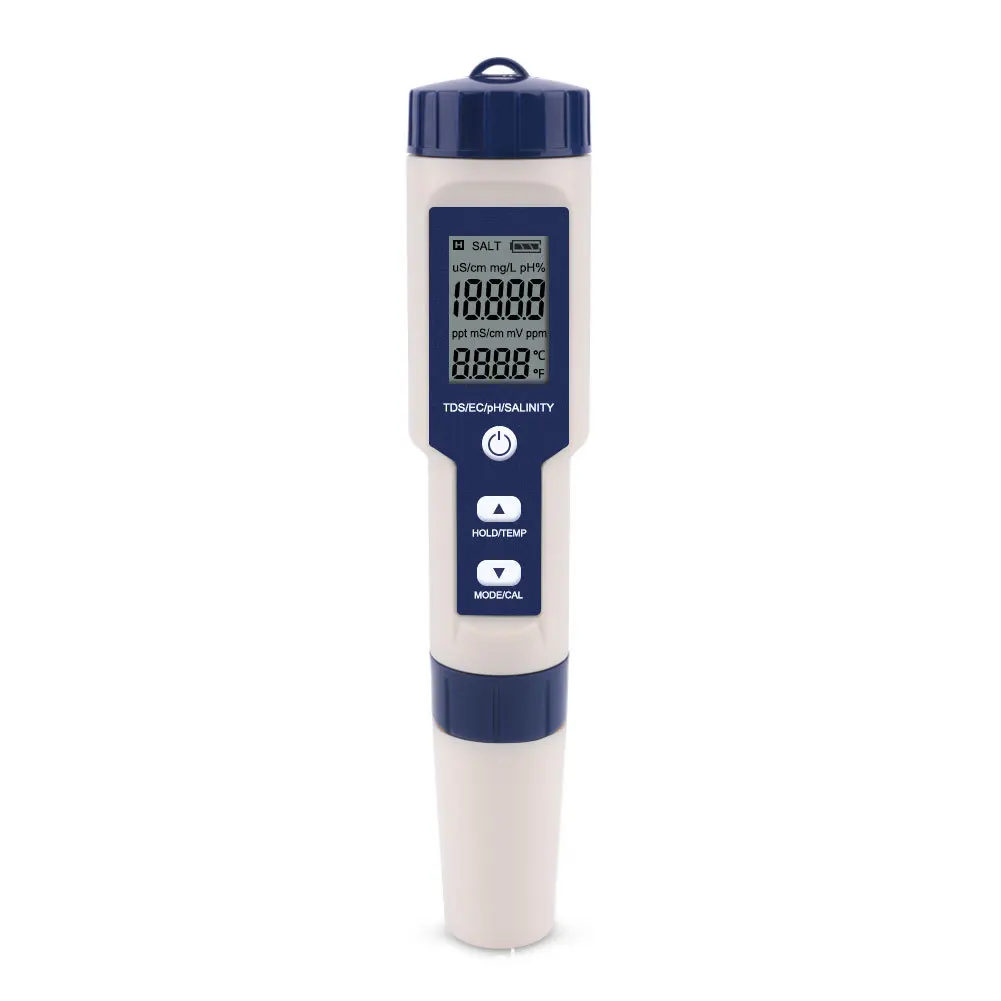 

High-Precision 5 in 1 pH TDS Ec Salinity Meter Waterproof Salinity Meter Aquarium Sea Water Detector