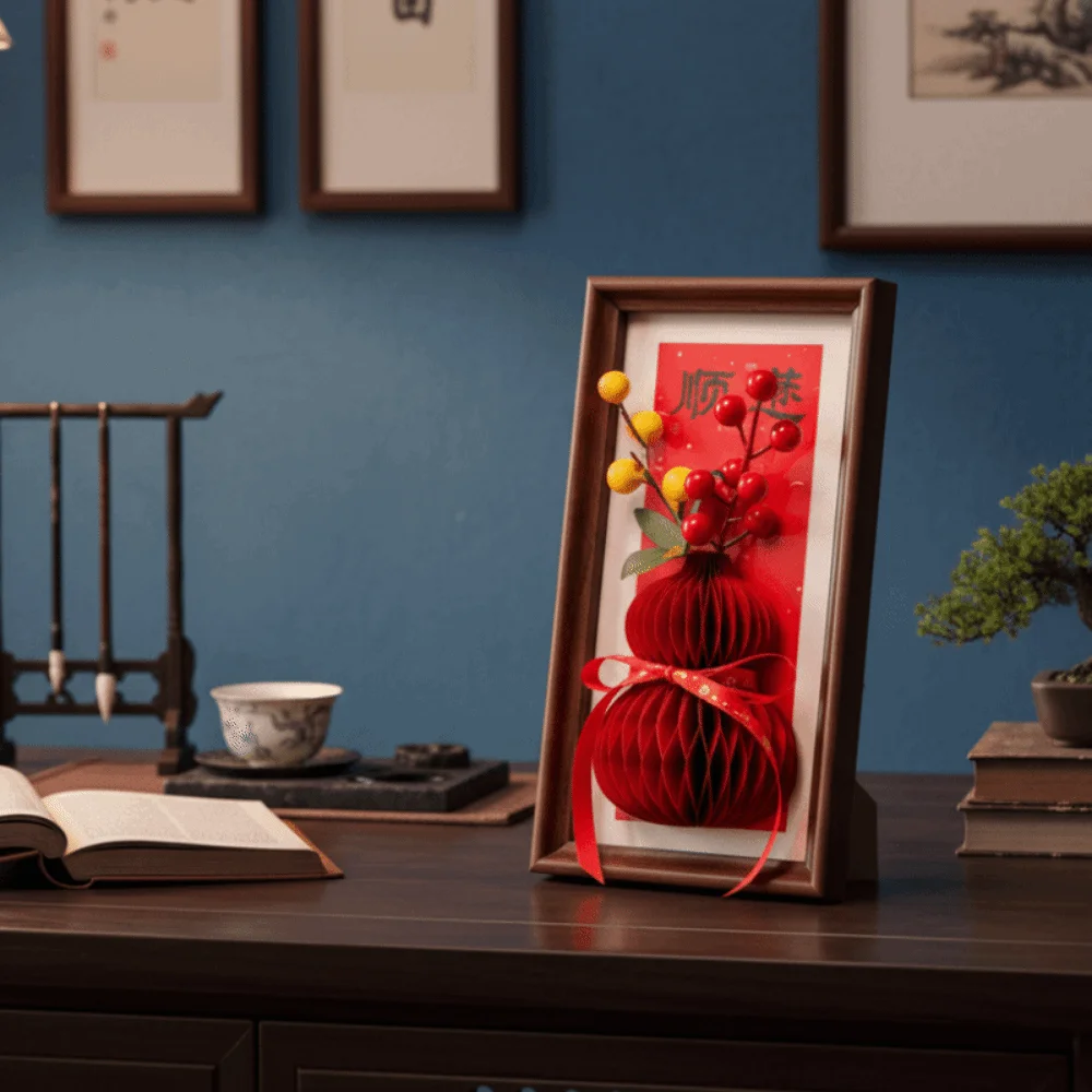 

Three-Dimensional Wealth Photo Frame Honeycomb DIY Calligraphy Painting Ornament Blessing New Year Decorative Painting Living