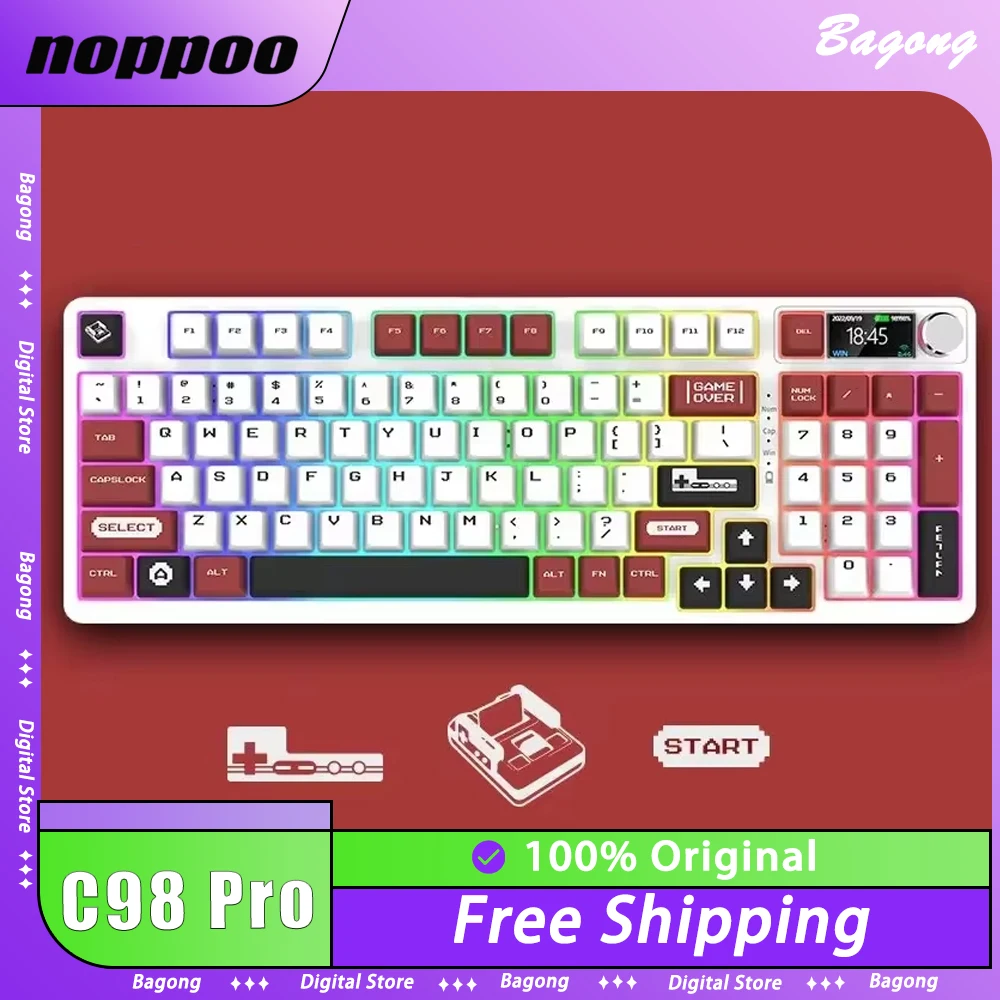 pro kit de teclado mecanico tela personalizada botao multifuncional modo de teclado de jogos hot swap rgb pc gamer presente noppoo c98 01