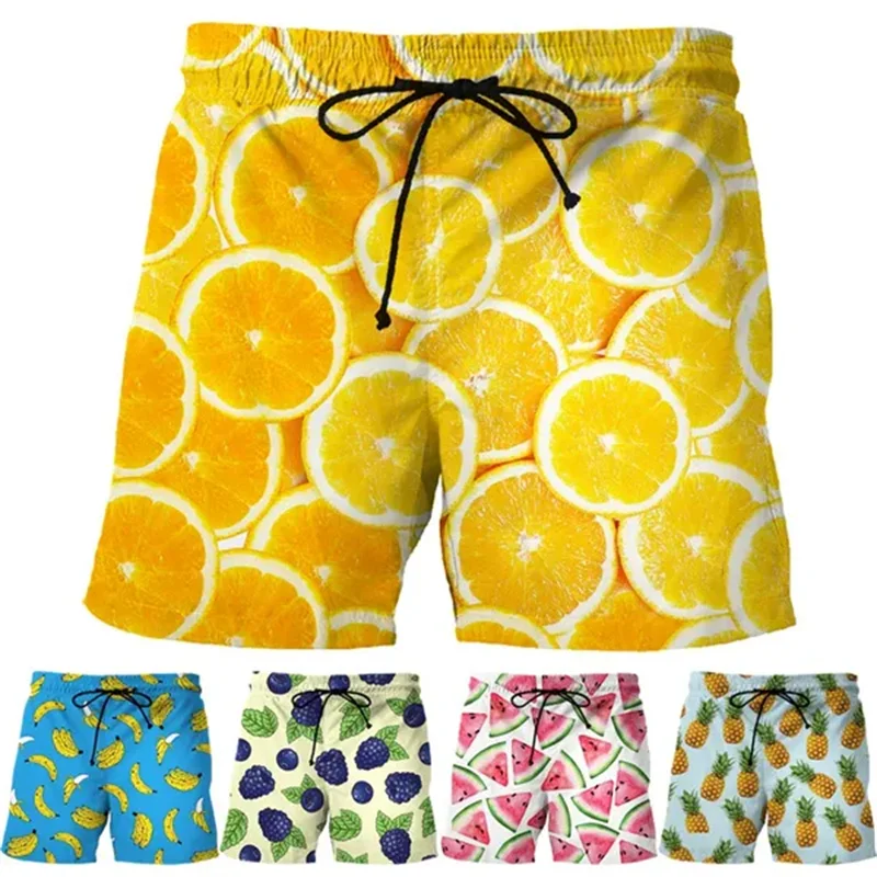 Gels d'impression 3D pour hommes, pantalons courts fruits citron, ananas neutre, mode décontractée, shorts de plage d'été, maillots de bain