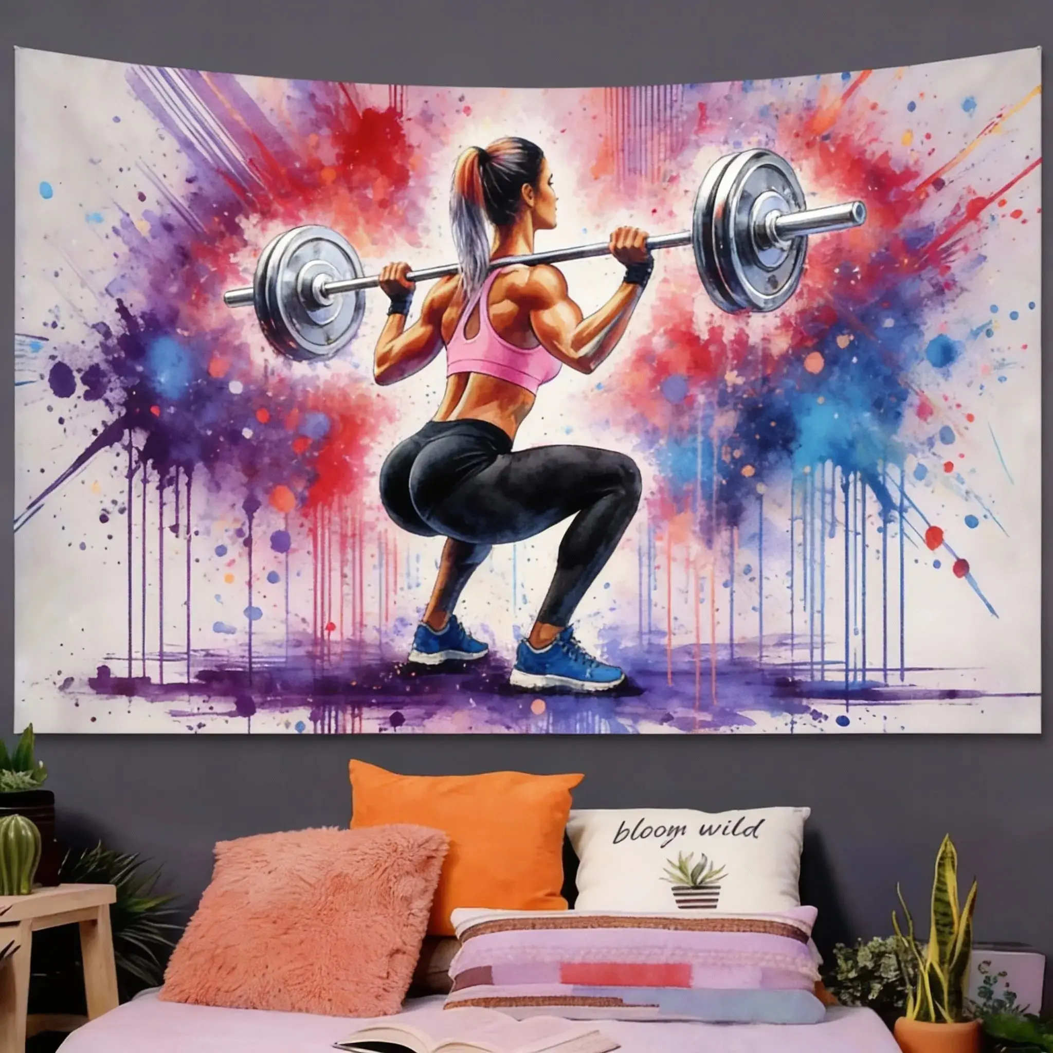 Latest Vitality Fitness and Energy Tapestry Party Decoration - Colorful Bodybuilding Art Fashion and Individuality Tapestry