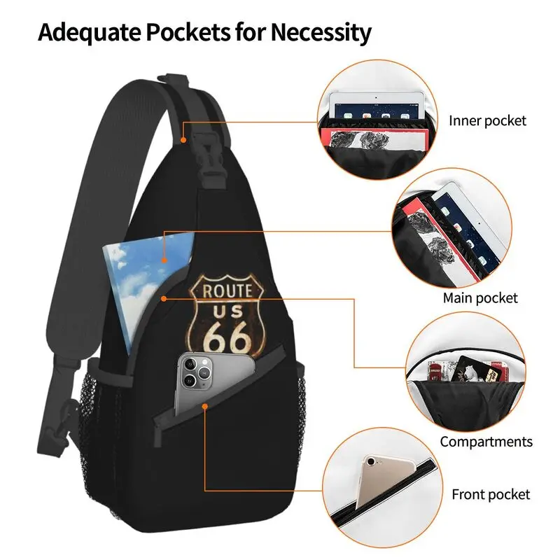 Cool Us Route 66 Sling Bags Voor Reizen Wandelen Heren California Teken Borst Crossbody Rugzak Schouder Dagpack