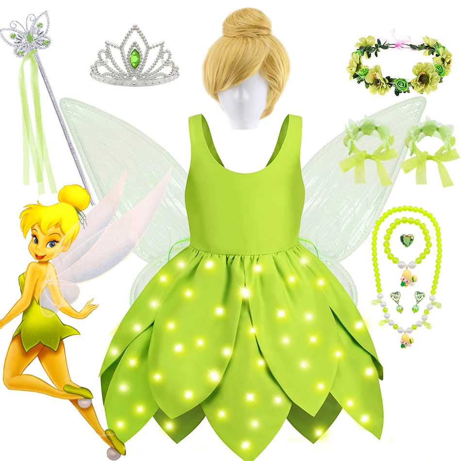 Baby Girl Tinker Bell Fairy Dress Child Green Leaf Modeling Forest Elf Cosplay Costume Toddler Cosplay Halloween Carnival Outfit