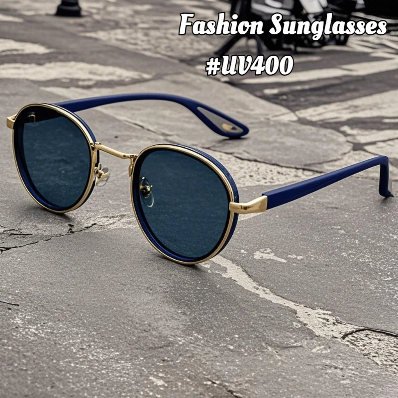

New Retro Casual Gold-rimmed Round Sunglasses Sun Protection Personality Street Shooting Concave Modelling Sunglasses Male