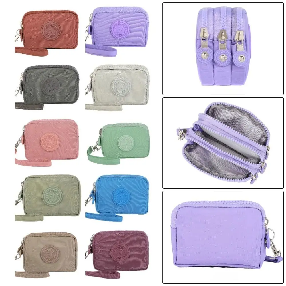 1Pcs Card Holder Coin Bags Three Layers Zipper Coin Purse Waterproof Large Capacity Coin Wallet