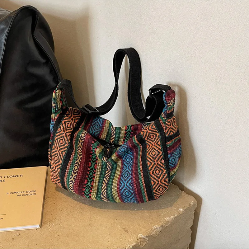 Umhängetaschen im Tribal-Stil, Schultertasche, faltbar, gestreiftes Muster, Flaggenmotiv, handwaschbar, Randbemaltes Futter – Detail 7