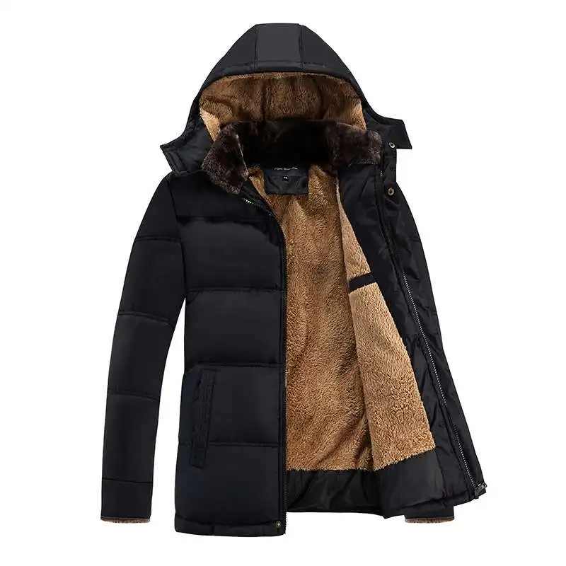 

Men's Winter Cotton Padded Jaet Mid-aged Layered Silk Cotton Hooded Zipper Closure Long Thiened Slim Fit Workwear