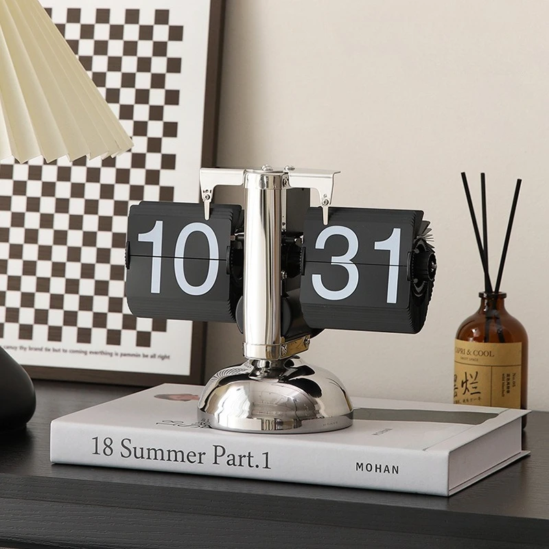 

Auto Flip Clock Minimalist Mechanical Desk Clock Balance Design Home Decor Ornament for Living Room TV Cabinet Holiday Gift