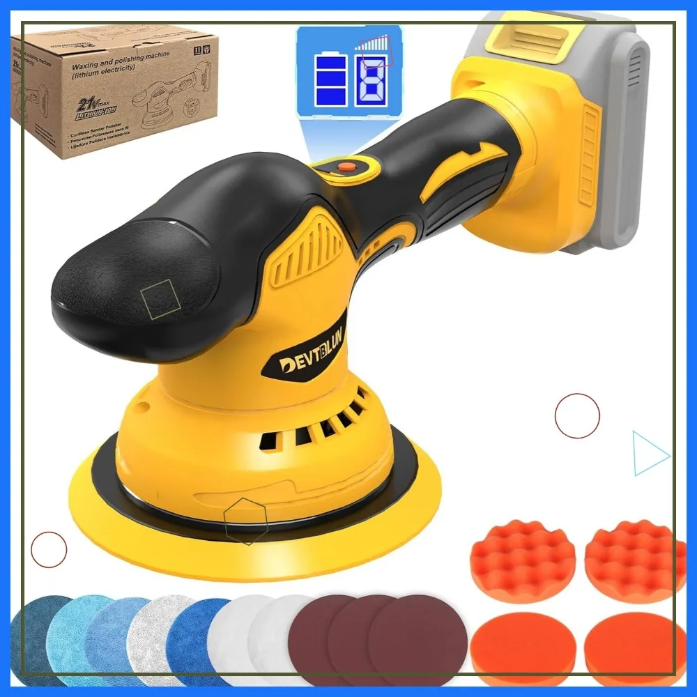 Cordless Car Buffer Polisher Kit, 6-Inch Brushless Dual Action, 8-Speed 5500RPM, Lightweight with 14 Accessories
