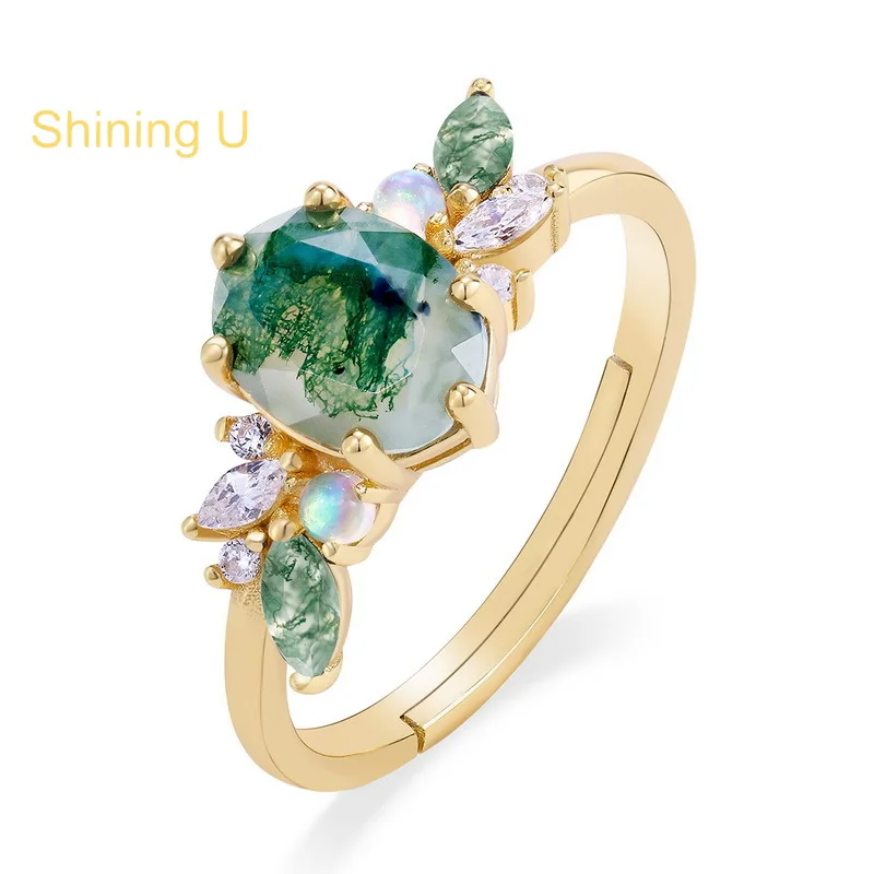 Shining U 925 Sterling Silver 5*7mm Oval Green Stone Ring for Women Fine Jewelry Summer