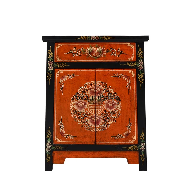 

Chinese retro shoe cabinet solid wood old porch antique painted corner cabinet bedside table