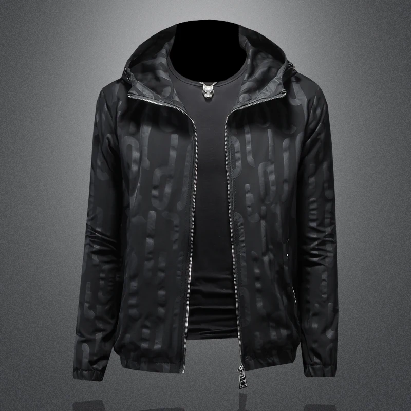 

Faionable Slim Fit Men's Autumn Jaet Polyester Fabric Printed Floing Youthful Sle Versatile Outerwear for Teens