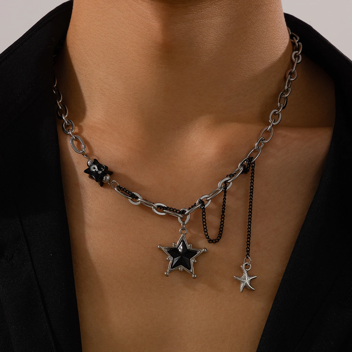 KunJoe New Trendy Stainless Steel Necklace for Men Vintage Star Pendent Necklace Clavicle Chain Male Street Jewelry Boy Collar