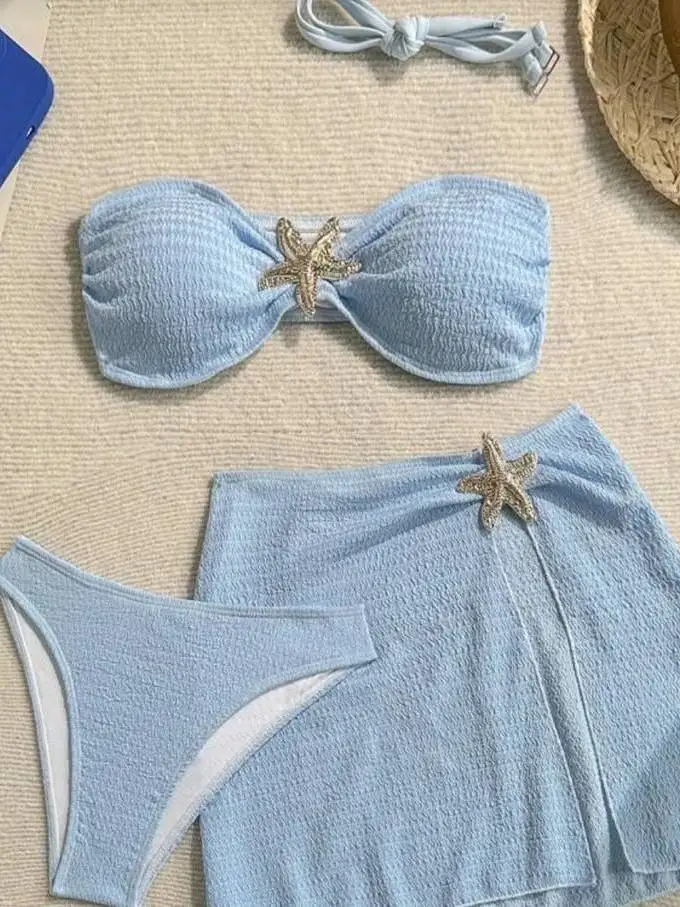 

Sexy Color 2026 New Bikini Tee-piece Set Women's Separation Swimsuit Blue Swimwear Sport Yoga Fitn Fans Supplies