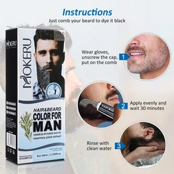 Men's Black Beard Dye Cream With Comb Fast Coloring Beard & Hair Dye Shampoo Cover White Grey Permanent Beard Care Tint Cream