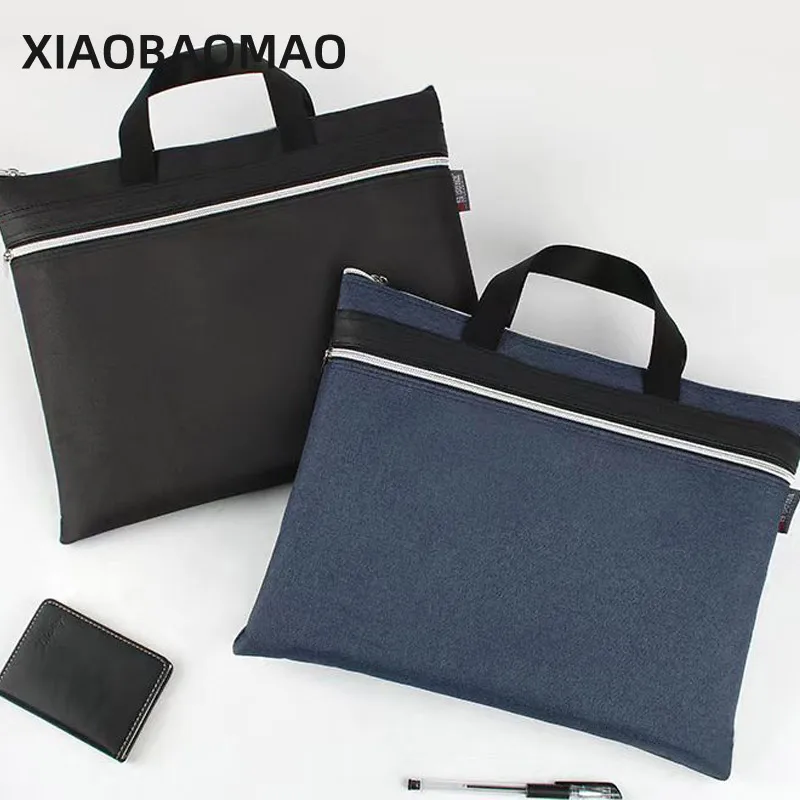 Classic Business Style document bag Thickened handle large capacity file bag File bag A4 school office black blue