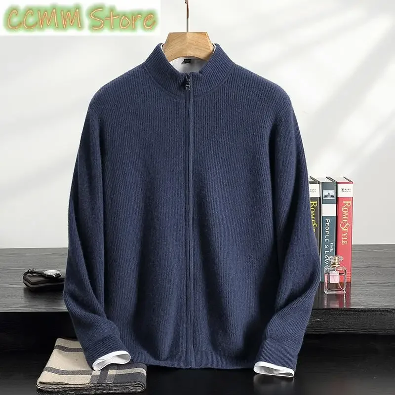 

High-end Autumn Winter Men Cashmere Sweater Thick Zipper Cardigan Smart Casual Soft Warm Cashmere Knitted Sweater Coat Top