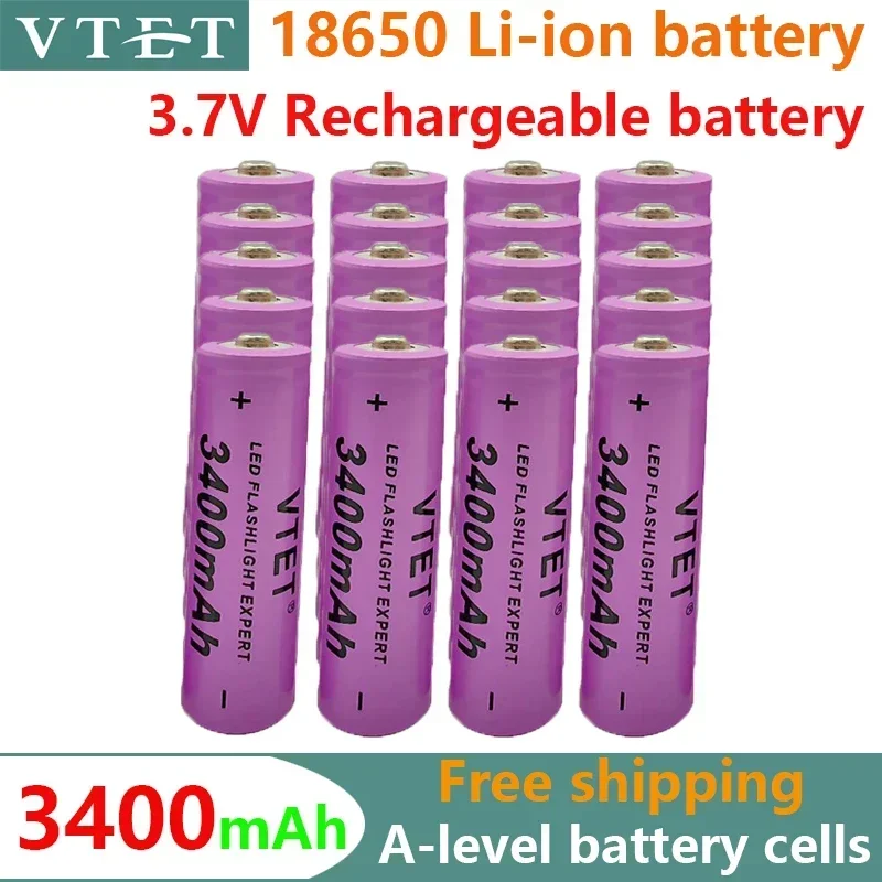 2024 New 3.7V 18650 3400mAh Rechargeable Battery High Capacity Li-ion Rechargeable Battery for Flashlight Torch Headlamp Battery