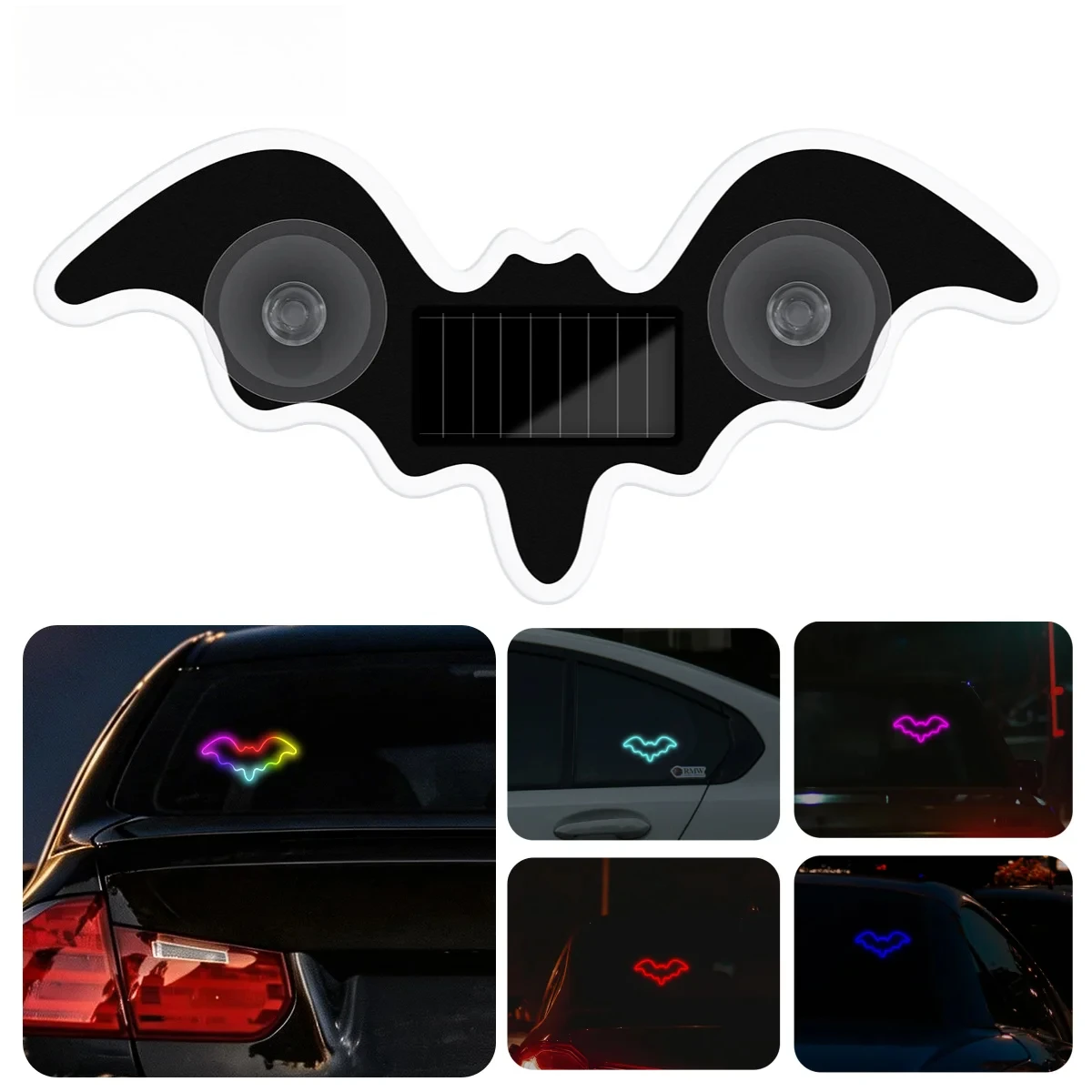 Bat-shaped Universal Solar Power Atmosphere Light Dynamic Gradient LED Fit Car Interior Ambient Light Decoration Accessory RGB