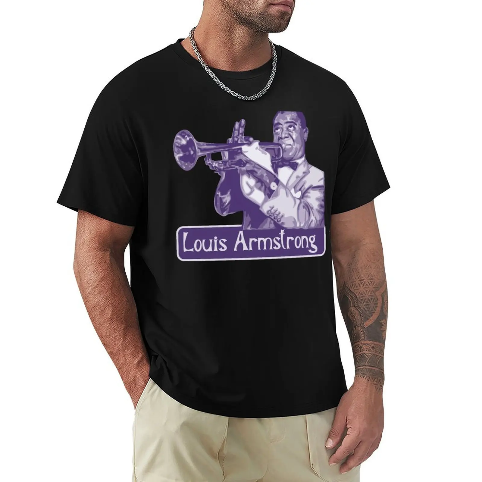 Louis Armstrong Portrait T-Shirt cotton t shirts man 100% T-Shirt