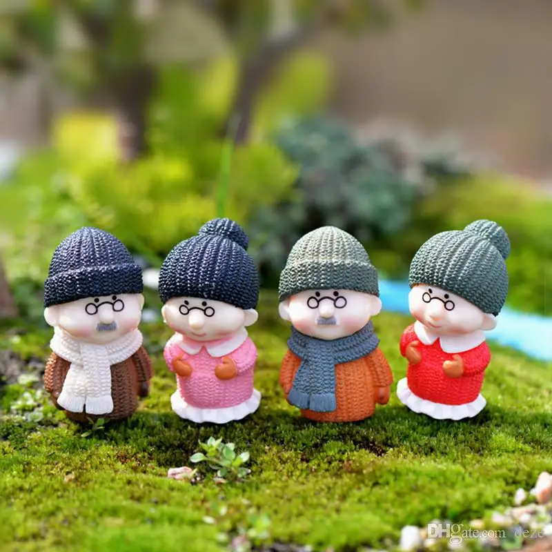 4pcs Mini Grandpa And Grandma Miniatures Figurine Ornament Lovers Couple Figures Fairy Garden Figurines Home Decoration