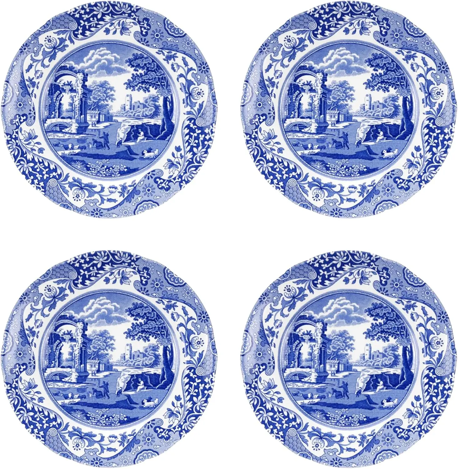 

Blue Italian Salad Plate, Set of 4-7.25” Fine Earthenware with Oriental Design, Dishwasher, Microwave, Freezer Safe, Classic Blu