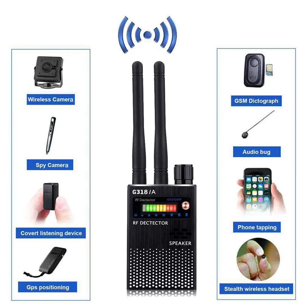 Wireless RF Signal Detector Anti Camera Lens Anti-Eavesdropping Audio Bug GPS GSM Device Finder Anti-Spy Scanner Dual Antenna