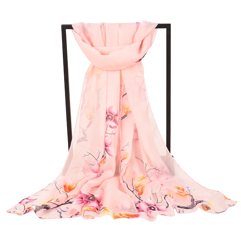 2023 New Fashion Sweet Printed Chiffon Scarves Wholesale Yiwu Women\'s Small Scarves Gift Scarves