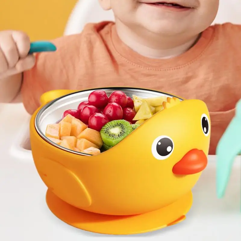 Suction Baby Bowl Cartoon Food Container For Kids Shock-Resistant Anti-Slip Baby Bowls For Self-Feeding Practice First Solids