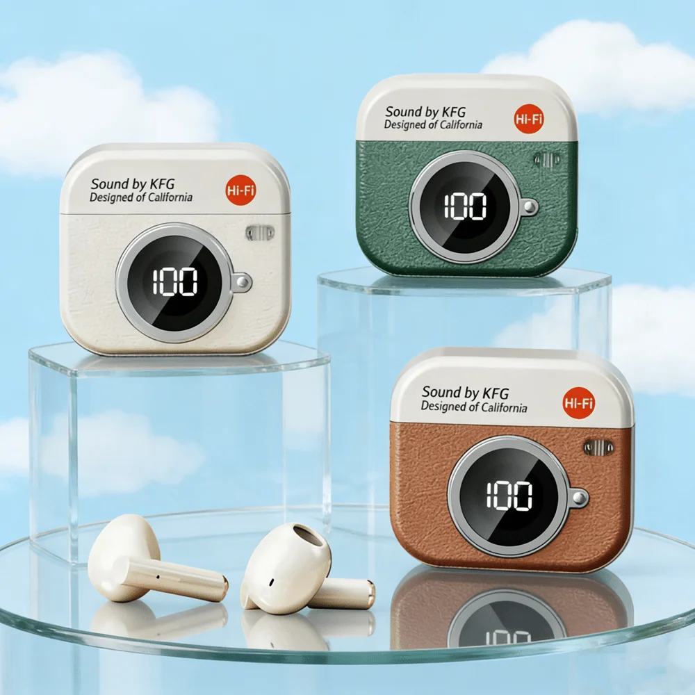 Auriculares inalámbricos Q86 TWS con Bluetooth, auriculares estéreo deportivos, auriculares Bluetooth para todos los teléfonos inteligentes, estilo cámara Retro