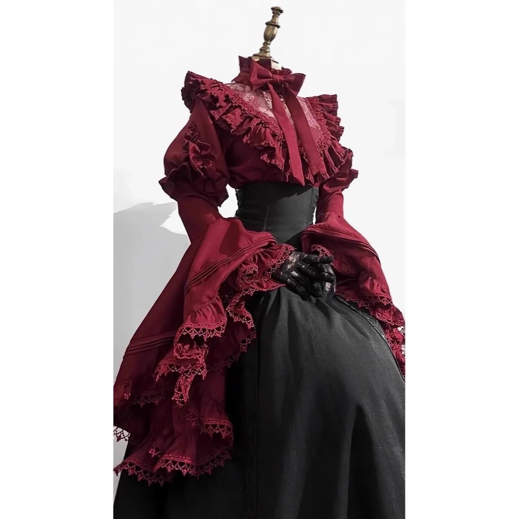 victorian gothic bridesmaid dresses Mouccy Vintage Tulle Prom 2026 Burgundy Puffy Sleeve Evening Party its a character Victorian Gothic Wedding Dresses Red