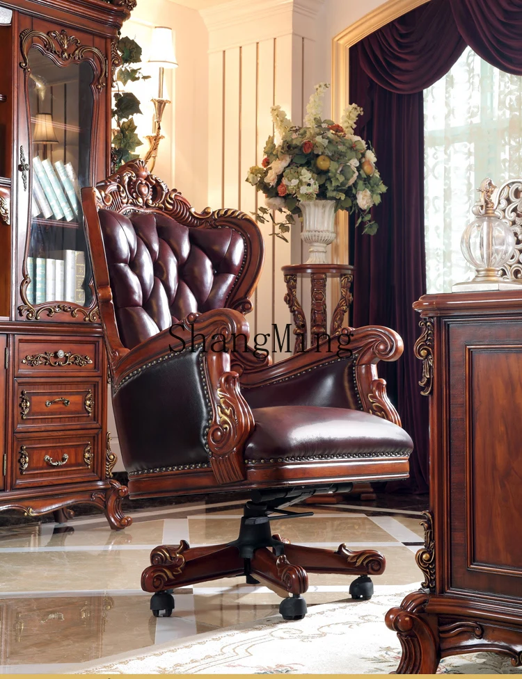 FG solid wood office computer chair retro boss swivel chair study home villa backrest