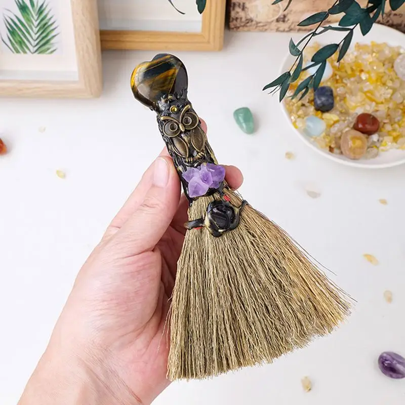 Magical Witch Altar Broom Crystal Craft Broom stick Wall Decor Witch Broom stick Photo Props Crystal Wiccan Ritual Broom Party