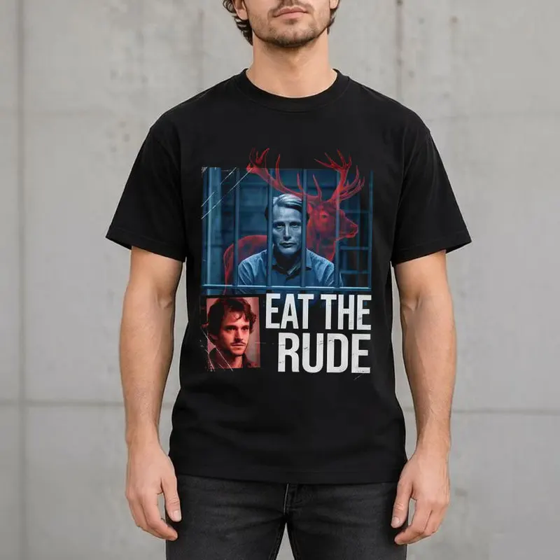 Hannibal Lecter Eat The Rude Graphic T-Shirt Horror TV Series Vintage Gothic Unisex Short Sleeve Tee, 100% cotton Casual Tops