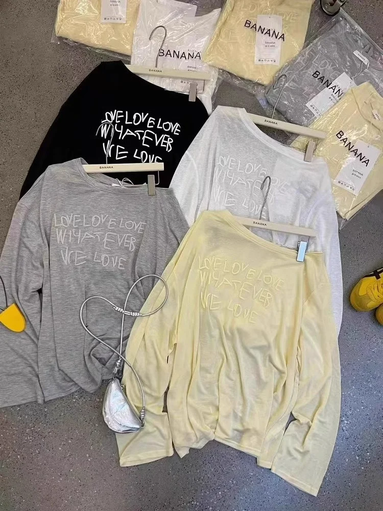 

Новинка: Женский модный топ в американском стиле с принтом, свободный, с длинными рукавами, для защиты от солнца, с открытыми плечами, тонкий, для лета