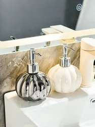 Pumpkin Shape Ceramic Lotion Bottle Electroplating Silver Press Head Soap Dispenser Vanity Station Shampoo Water Bottle Bathroom