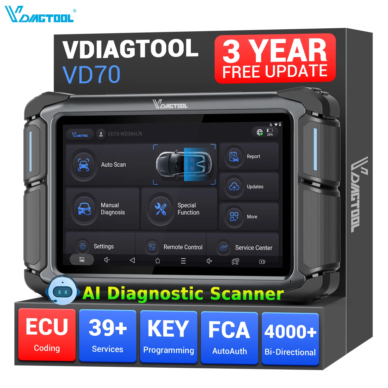 EU Stock VDIAGTOOL VD70 AI Smart Diagnostic Tool OBD2 Full System Scanner ECU Coding Key Programming Device 2026 New